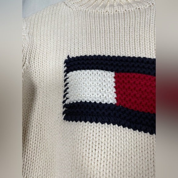 Vintage Tommy Hilfiger Ivory Graphic Chunky Knit Turtleneck Medium - Picture 6 of 9